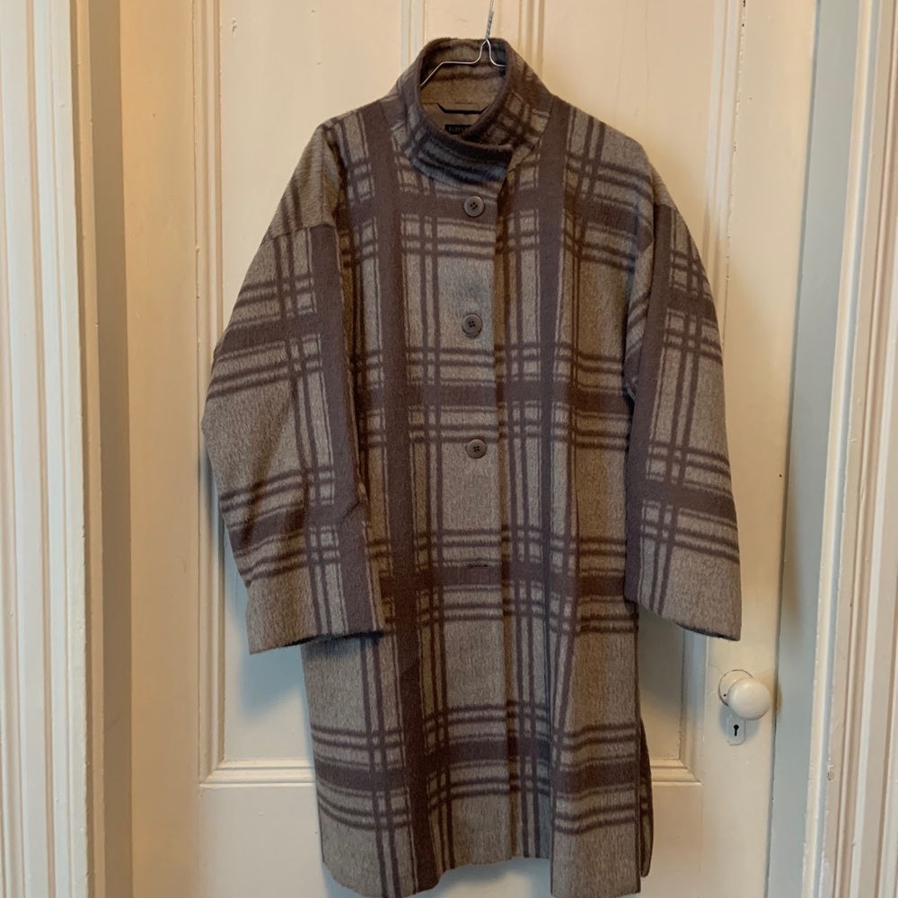 Eileen Fisher Luxe Alpaca Suri Wool Coat Plaid